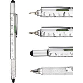 DUNBONG Metal Multi tool Pen 6-in-1 Stylus Pen - With Screwdriver, Ballpoint Pen Black ink, Stylus pen, Level and Ruler, 1-Count (Red)