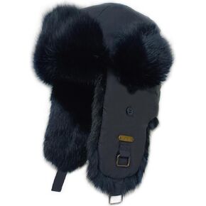 HEYANN Winter Trapper Hat,Warm Rabbit Fur Ushanka Russian Aviator Trooper Hats with Ear Flaps for Men Women(Black,L/XL)
