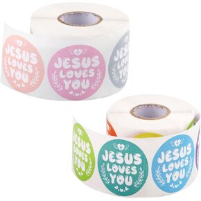 1000pcs Jesus Loves You Stickers, Jesus Stickers in 16 Colors 1.5in Religious God Labels Waterproof Christian Bible Decals for Kids Encouragement Rewarding Gifts