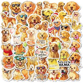 50PCS Cute Golden Retriever Stickers Kawaii Dog Stickers for Water Bottles Laptop Scrapbook Luggage Phone, Icicrim Waterproof Vinyl Animal Stickers for Kids Teens Adults