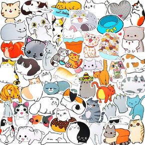 Cat Stickers 50PCS - Waterproof Vinyl Decals for Water Bottles, Laptops & Skateboards | Cute Kitten Labels for Kids, Teens Girls Party Favors (Adorable Kitty Designs)