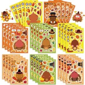 Thanksgiving Turkey Stickers - 32 Sheets Make a Your Own Turkey Face Stickers - Thanksgiving Crafts Party Favor Supplies for Thanksgiving Decorations
