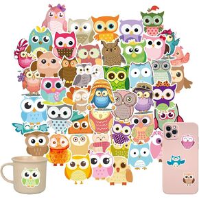 50 Pcs Cartoon Owl Graffiti Stickers Cute Owls Birds Animals Personalized Vinyl Decals for Water Bottles Laptops Kids Children DIY Decorative Skateboard Luggage Journal Sticker