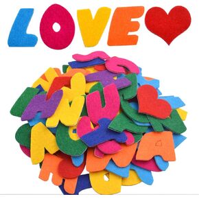 Felt Letter Stickers, 104 pcs Assorted Colors Self-Adhesive Letters Felt Alphabet Stickers A-Z with 4pcs Heart Stickers for Decoration Arts and Crafts