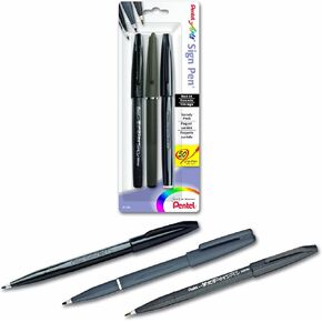 Pentel Arts Sign Pen Assorted Styles 3-PK