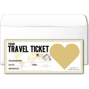 Eronm 1 Set Travel Ticket Surprise Scratch Card, Surprise Destination Revealed Card, 3 x 8 Inches Scratch off Cards, Travel Gift Cards for Birthdays, Holidays, Weddings and Anniversaries(Gold)-A19