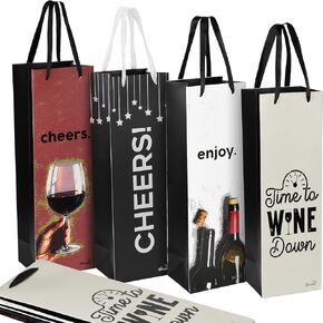 Tirrinia Wine Gift Bags-12pcs Wine Bottle Gift Bags in 4 Designs, Wine Gift Bags for Wine Bottles Gifts at Business Parties, Birthdays, Father's Day, Mother's Day, Graduations, Holidays, Christmas