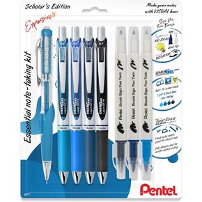 Pentel Expressions Note-Taking Kit, Includes; EnerGel RTX Gel Pens (0.7mm), Assorted Ink Colors; Twist-Erase Click Mechanical Pencil (0.7mm); Sign Pen Twin Markers, Assorted Colors (BL77XLBNBP8M)