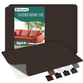 GEYYANG Leather Repair Patch Tape Kit, 8" x 11" x 3PCs Self Adhesive Leather Repair Kit for Furniture, Car Seats, Office Chair, Sofa, Couch, Vinyl Repair Tape(Dark Brown - Fine Grain)