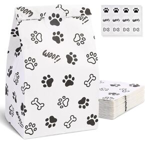 أكياس هدايا ورقية مطبوعة بمخالب الكلب من جوهاوس، 24 قطعة من أكياس المكافآت بطباعة مخالب باللون الأسود والأبيض لحفلات أعياد الميلاد وحفلات استقبال المولود الجديد، مقاس 4.7 بوصة × 3.1 بوصة × 8.7 بوصة in Kuwait