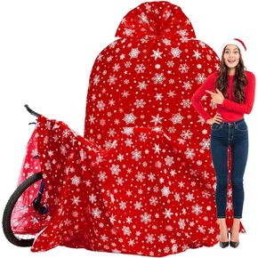 Teling 2 Pcs 80 x 60 in Jumbo Bike Gift Bags Christmas Extra Large Bicycle Gift Bags Large Plastic Gift Bags for Heavy Large Xmas Gifts Bags Holiday Bicycle Bags (Red, Snowflake)