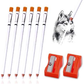 NIIIYTYB 6Pcs Eraser Pencils with Brush and 2Pcs Sharpener Set for Charcoal Thin Precision Erasing or add Highlights for Adult Coloring Graphite Artists Fine Detail Ideal for Sketching Drawing