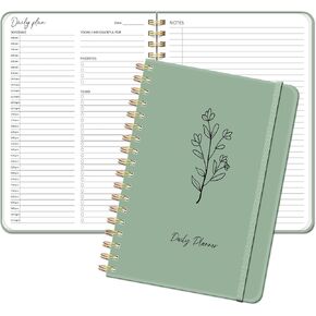 Daily Planner To Do List Notebook with Hourly Schedule, Undated Spiral Appointment Planner to Organize Your Daily Task and Appointment, School or Office Supplies for Women & Men, 7.5"x10", Green