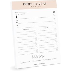 Productive AF Notepad, Daily Planner, Simple Pink Notepad, Organizer, To - Do Lists, Size A5, Undated Planner (50 Sheets),