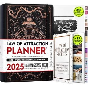 Law of Attraction Planner 2025 - Weekly and Monthly Planner, 12 Month Journey to Increase Productivity & Enhance Organization | Life Organizer, Gratitude Journal, Hourly Planner, To Do List | 2025 Planner - Vision Board, Gift Box & Planner Stickers