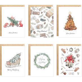 easykart labels 24 Christmas Cards with Envelopes, 6 Assorted Floral Designs With Gold Foil, 5.5 x 4 Inch Size For Friends, Family and loved Ones in Kuwait