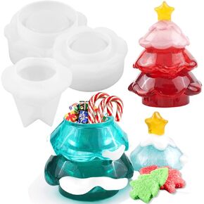 3D Christmas Tree Resin Jar Molds,Christmas Tree Jewelry Box Silicone Resin Molds with Lid,DIY Crafts Christmas Resin Molds Epoxy Molds for Storage Box Candle Making Candle Holder Home Decor