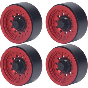 SUNGOOYUE RC Beadlock Wheels, 4PCS 1.9 Inch Aluminum Alloy RC Beadlock Wheels Rim Set for SCX10 I II III (Red)