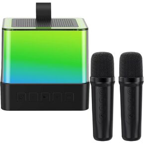 Mini Karaoke Machine for Kids Adults - Portable Bluetooth Karaoke Speaker Set with 2 Wireless Microphone & RGB Lights for Girls Boys Family Home Party (Black)