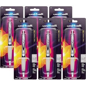 Uni-Ball 207 Premier Retractable Gel Rollerball Pen, 0.7mm, Medium Point, Black Ink (6 Pack, Black)