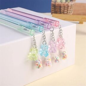 Gel Pen Pendant Pen Cute Drifting Bottle Bear Pendant Gel Pen Stationery Sweet Lovely Erasable Pen School Office Supplies Rollerball Pens(bear random 1pc)