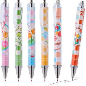 NEWEST 6 Pieces Flower Gel Pens, 0.5mm Black Ink Pens Quick Dry Gel Pens for Women Fine Point Smooth Writing Pens Fancy Floral Retractable Pens for Journaling Aesthetic School Office Supplies