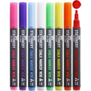 Stationery Island Liquid Chalk Markers Whiteboard Wet Erase Chalk Marker Pens for Blackboard,Chalkboard, Car Window, Mirror Glass, Signs, Bistro Board and Ceramic - 3mm Fine Bullet Nib Pack of 8