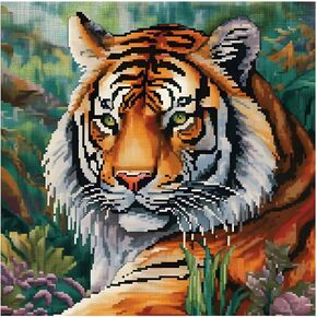 Xinpinzhou Tiger 11ct Cross Stitch Kits, 11 CT Funny Pre Printed Counted Stamped Cross Stitch Embroidery Needlepoint Needlework Patterns Kits for Beginners Adults Animal Crossstitch 40x40 cm