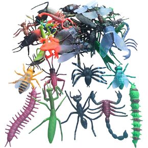 EOIVSH 39pcs Insects and Bugs for Kids - Plastic Fake Bug Toys Figures with Spiders, Frog & Mantis etc - Great for Goodie Bag Fillers, Gifts & Halloween Party Favors