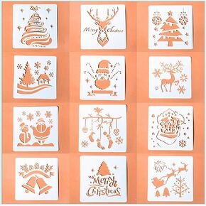 Christmas Bullet Journal Plastic Stencil Drawing Painting Template DIY Kit for Xmas Holiday Planner Album Scrapbooking Card Making(12pcs with Different Patterns)