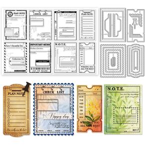 GLOBLELAND Vintage Planning Notes Clear Stamps Cutting Dies for Card Making Grunge Silicone Clear Stamp Metal Frame Die Cuts for DIY Scrapbooking Crafts Decor