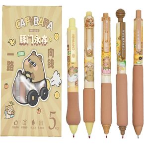 10 Pieces Capybara Pens Cute Animal Retractable Pens Black Gel Ink Pen Soft Foam Grip For School Home Office Stationery