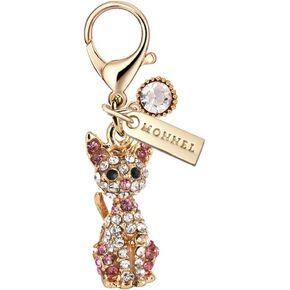 MC123 Crystal 3D Cat Lobster Clasp Charm Pendant with Pouch Bag (Pink ,1 piece)