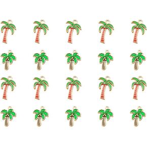 NUOBESTY 20pcs Enamel Charms Beads Tropical Hawaii Palm Tree Charms Pendant Beads Findings Accessories for Bracelet Earring Necklace DIY Supplies