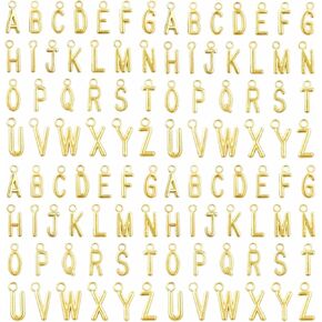 4 Sets Alloy Metal A-Z Alphabet Letter Charms Spacer Beads for DIY Craft Bracelet Wristbands Necklace Choker Keychain, Gold