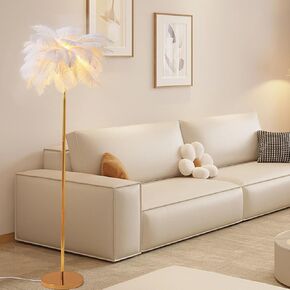 Feather Lamp, 63'' Height Natural Ostrich Floor Lamp for Living Room, 3 Color Temperatures LED Bright Bulbs, Modern Bedroom Floor Lamp Standing Light with Foot Switch for Bedroom (Pink)