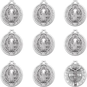 10Pcs 1.35" Round Big San Benito Medalla Pendant Tibetan Silver Metal Jesus Crucifix Saint Benedict Religious Medal Charms DIY Catholic Jewelry Gifts Necklace Keychain