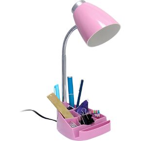 Simple Designs LD1067-PNK Compartmental Desk Lamp with iPhone/iPad/Tablet Stand, Bendable Gooseneck, for Office, Living Room, Nightstand, Library, Entryway, Pink