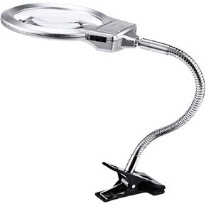 Magnifers Lighted Hands Free,Pro-Flex Desk Led Magnifying Glass Lamp 2.25X 5X Insert Lens Desktop Table Lamp for Close Work, LED Lighted Gooseneck Magnifier with Clamp for Reading