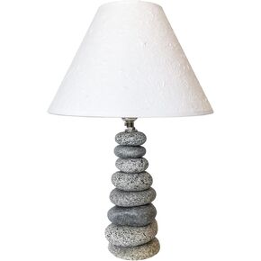Mini Coastal Lamp - Handcrafted Nautical Bedside Lamp with Natural Beach Stones - Coastal Decor Lighting for Beach House or Coastal-Themed Accent Lamp - Unique Home Decor with Handmade Paper Shade