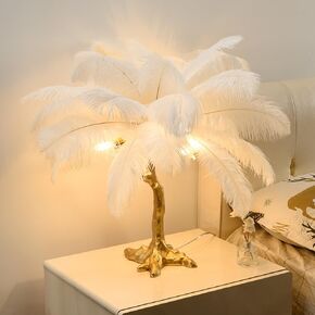 Ostrich Feather Floor Lamp for Living Room Sofa Bedside Standing Reading Lamp Elegant Romantic Beautiful (Height 78.7 inches/ 45 Feathers, White)