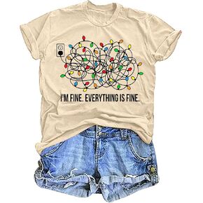 It's Fine We're Fine Everything's Fine Tshirt Women Christmas Gnomes Shirt Xmas Casual Holiday Tops