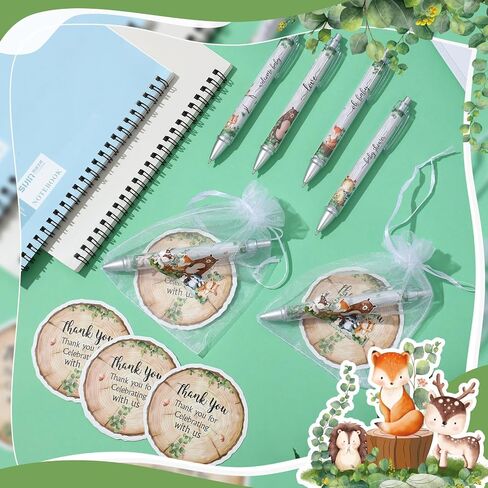 Chuangdi 50 Sets Baby Shower Favors Gifts for Guests Includes 50 Pcs Ballpoint Pens, Thank You Cards and Organza Bags(Woodland Animal) in Saudi Arabia