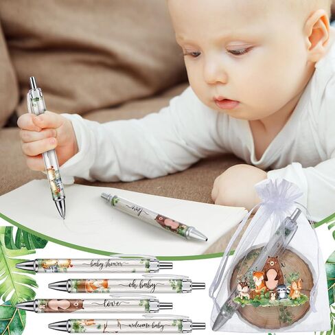 Chuangdi 50 Sets Baby Shower Favors Gifts for Guests Includes 50 Pcs Ballpoint Pens, Thank You Cards and Organza Bags(Woodland Animal) in Saudi Arabia