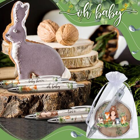 Chuangdi 50 Sets Baby Shower Favors Gifts for Guests Includes 50 Pcs Ballpoint Pens, Thank You Cards and Organza Bags(Woodland Animal) in Saudi Arabia