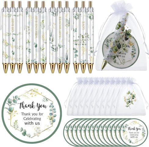 Chuangdi 50 مجموعة من هدايا استحمام الطفل للضيوف تتضمن 50 قطعة من أقلام الحبر الجاف وبطاقات الشكر وحقائب الأورجانزا (حيوانات الغابة) in Kuwait