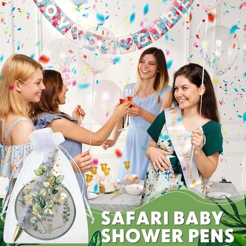 Chuangdi 50 مجموعة من هدايا استحمام الطفل للضيوف تتضمن 50 قطعة من أقلام الحبر الجاف وبطاقات الشكر وحقائب الأورجانزا (حيوانات الغابة) in Kuwait