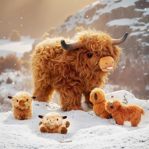 OUOZZZ Highland Cow Stuffed Animals -Plush Toys Set Mommy and 4 Little Cattle Babies Inside, Baby Toys Present Toys for Girls Boys Kids Toddler Infant in Kuwait