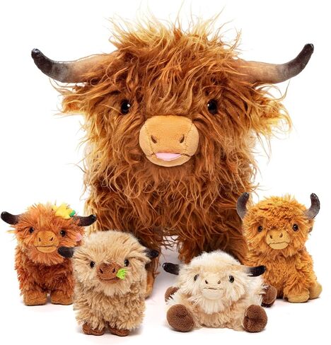 OUOZZZ Highland Cow Stuffed Animals -Plush Toys Set Mommy and 4 Little Cattle Babies Inside, Baby Toys Present Toys for Girls Boys Kids Toddler Infant in Kuwait
