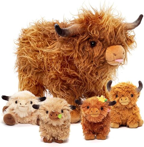 OUOZZZ Highland Cow Stuffed Animals -Plush Toys Set Mommy and 4 Little Cattle Babies Inside, Baby Toys Present Toys for Girls Boys Kids Toddler Infant in Kuwait